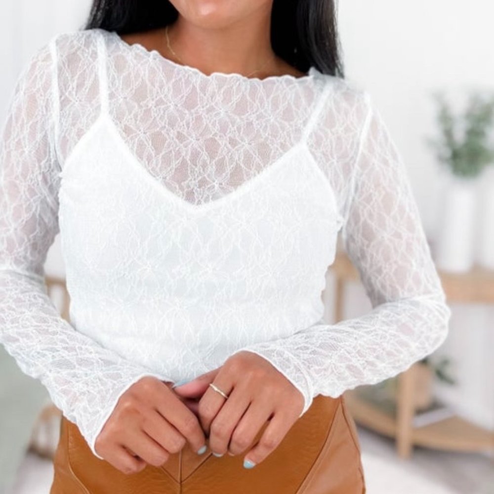 WishList White Cami with Sheer Lace Cover Large NWOT